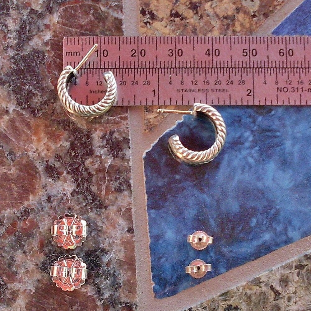 Early Issue David Yurman Cable Classics Hoop Earrings 14K/925 - DY Backs - Picture 8 of 8